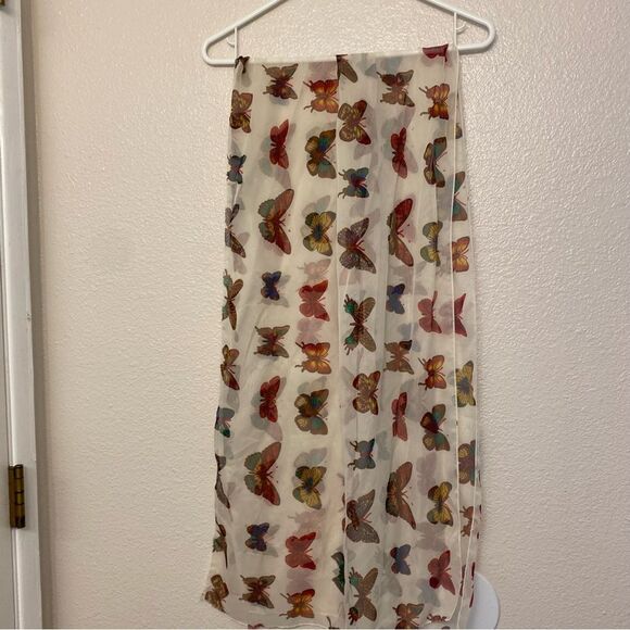 semi sheer silky colorful butterfly Mariposa lightweight scarf print 21x66 - Picture 2 of 6